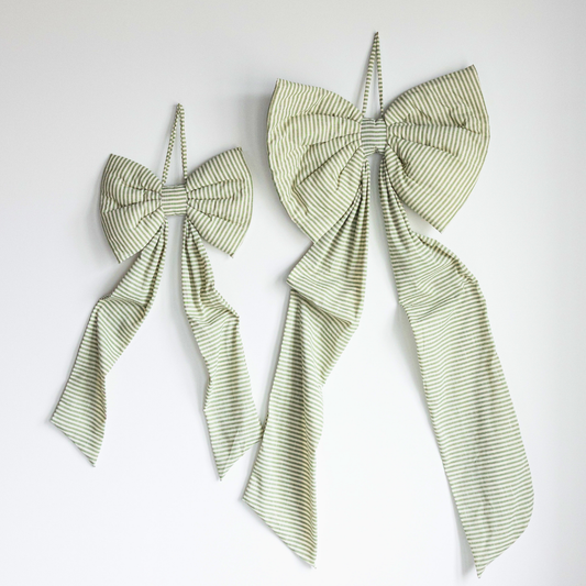 Oversized Green Striped Bow - Luxe B Co