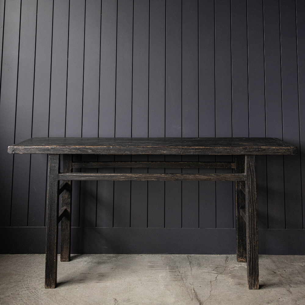 Alameda Black Wash Reclaimed Elm Wood Console Table Grand - Luxe B Co