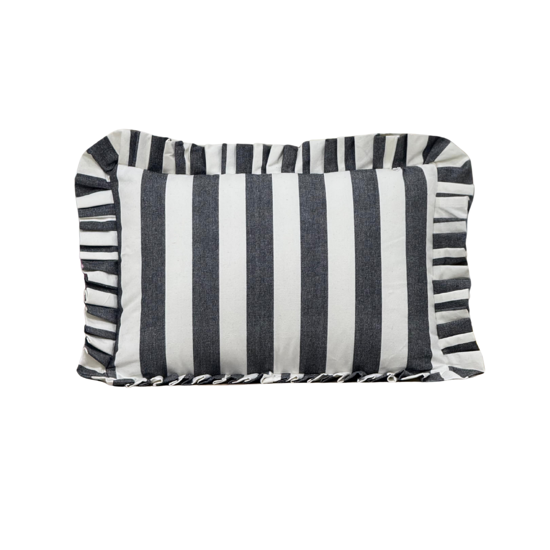 Ruffle Lumbar Pillow Cover Black Bold Stripe - Luxe B Co