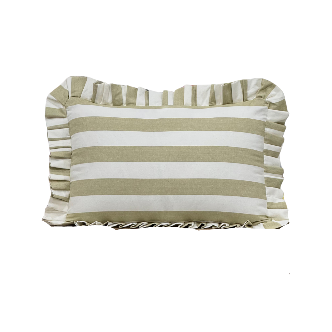 Ruffle Lumbar Pillow Cover Sage Green Bold Stripe - Luxe B Co