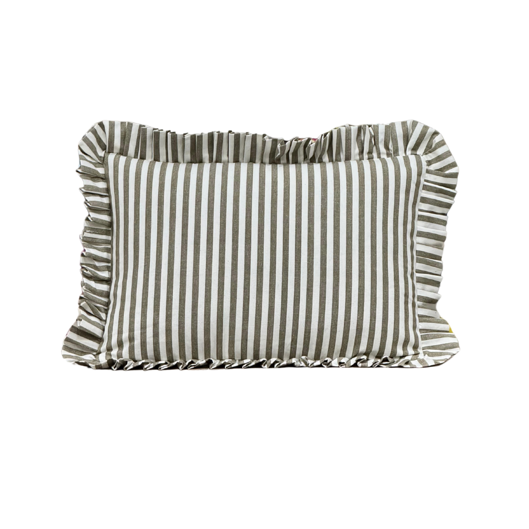 Ruffle Lumbar Pillow Cover Olive Green Stripes - Luxe B Co