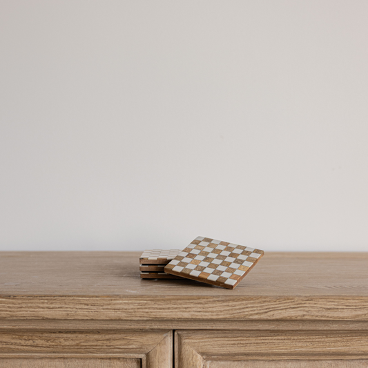 Checkered Wood & Resin Coasters - Luxe B Co