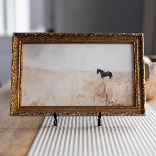 Lone Horse | French Brass Gold Mould Framed Art - Luxe B Co