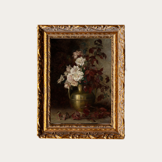 Antique Floral Vase | French Brass Gold Mould Framed Art - Luxe B Co