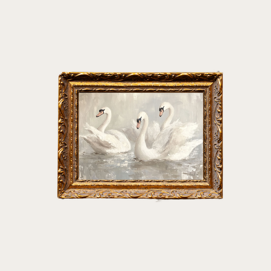 Vintage Mute Swan | French Brass Gold Mould Framed Art - Luxe B Co