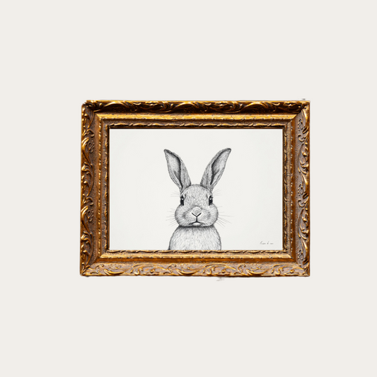 Rabbit Sketch | French Brass Gold Mould Framed Art - Luxe B Co
