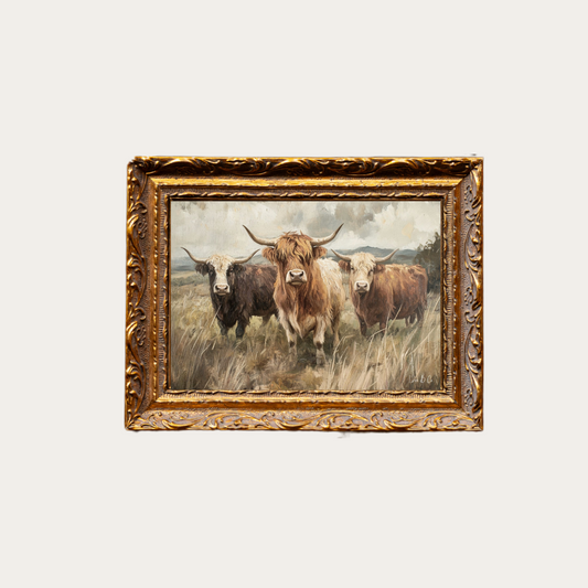 Highland Cow Herd | French Brass Gold Mould Framed Art - Luxe B Co