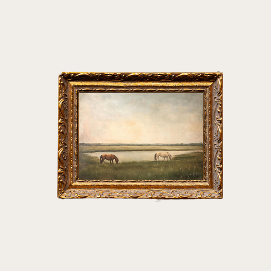 Grazing Horses | French Brass Gold Mould Framed Art - Luxe B Co