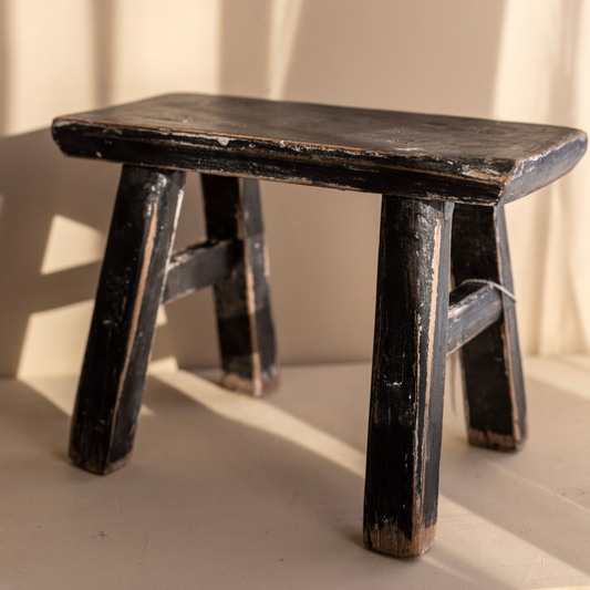 Reclaimed Elm Wood Small Black Stool | By Luxe B Co.