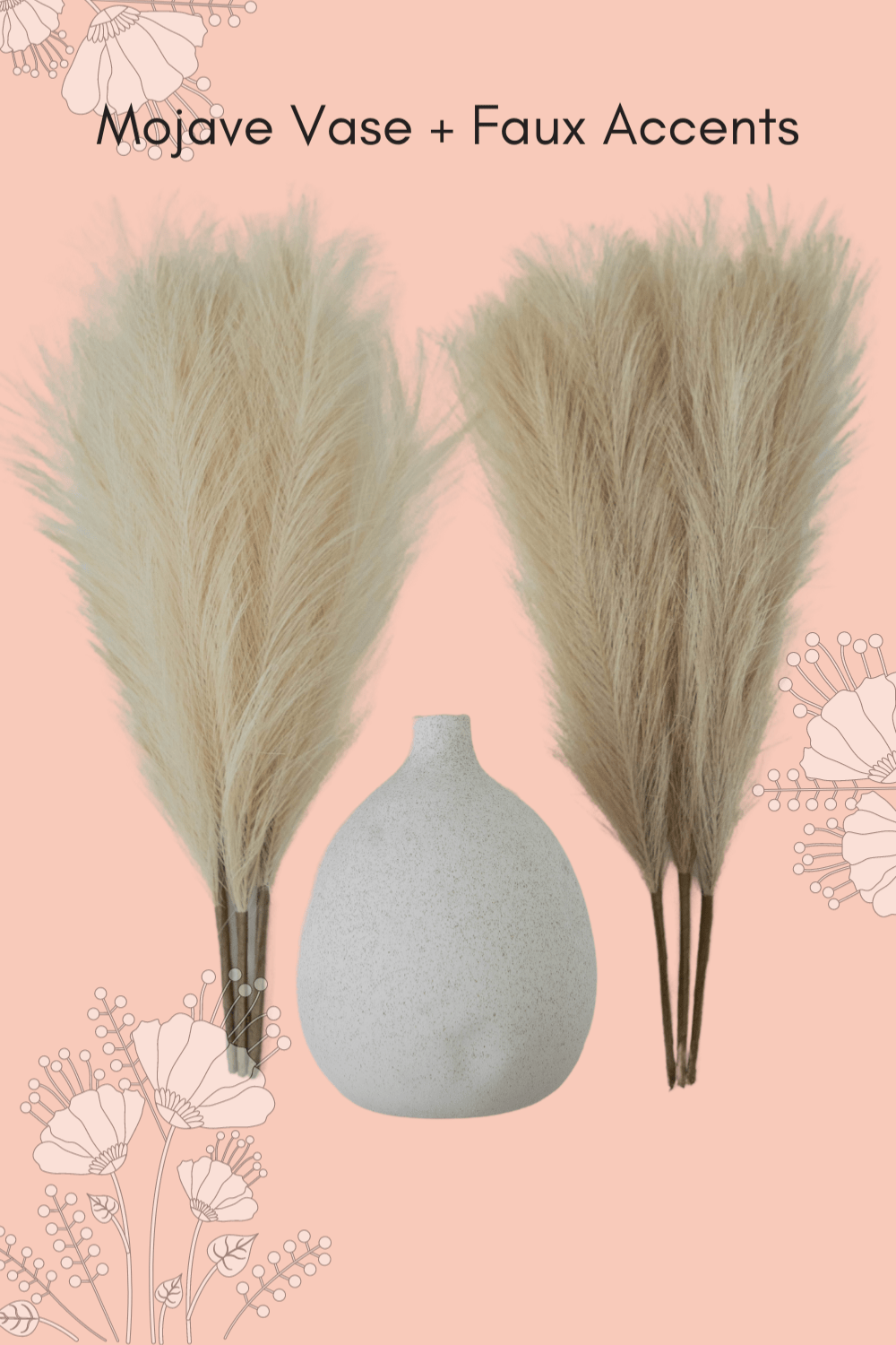 Pampas grass vase accent size small artificial faux + Mojave vase promo pack - Luxe B Co