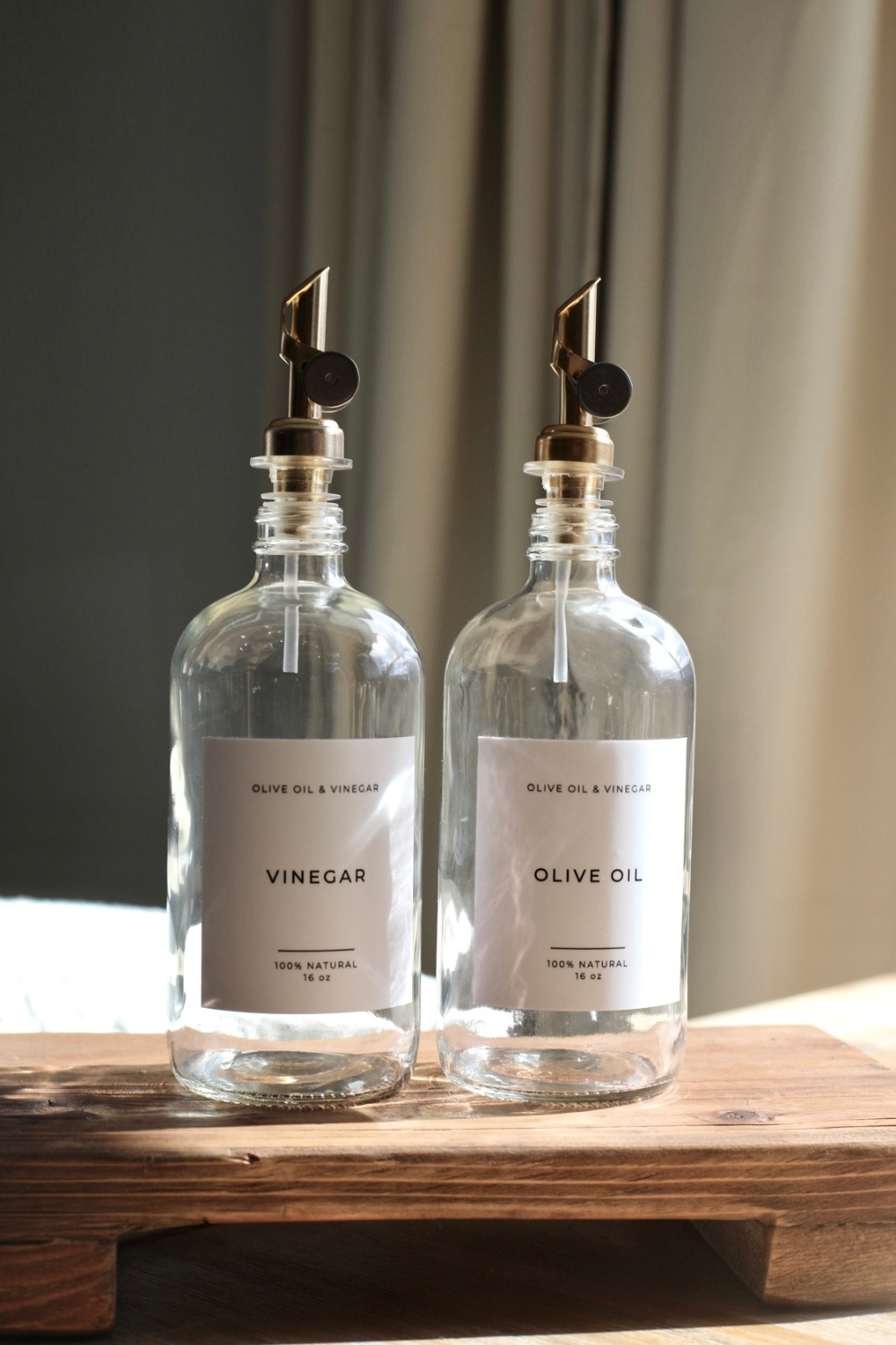 Olive & Vinegar Glass Clear Bottles - Luxe B Co Vintage Home Decor Shop Luxe B Co Instagram