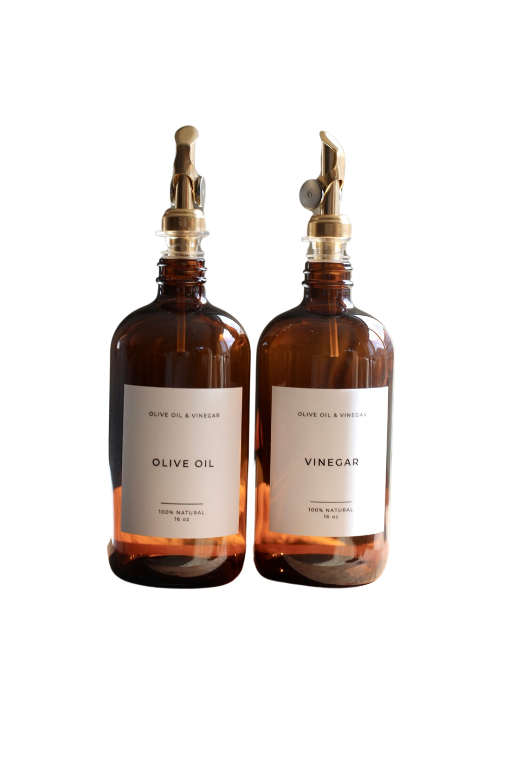 Olive & Vinegar Glass Amber Bottles - Luxe B Co Vintage Home Decor Shop Luxe B Co Instagram