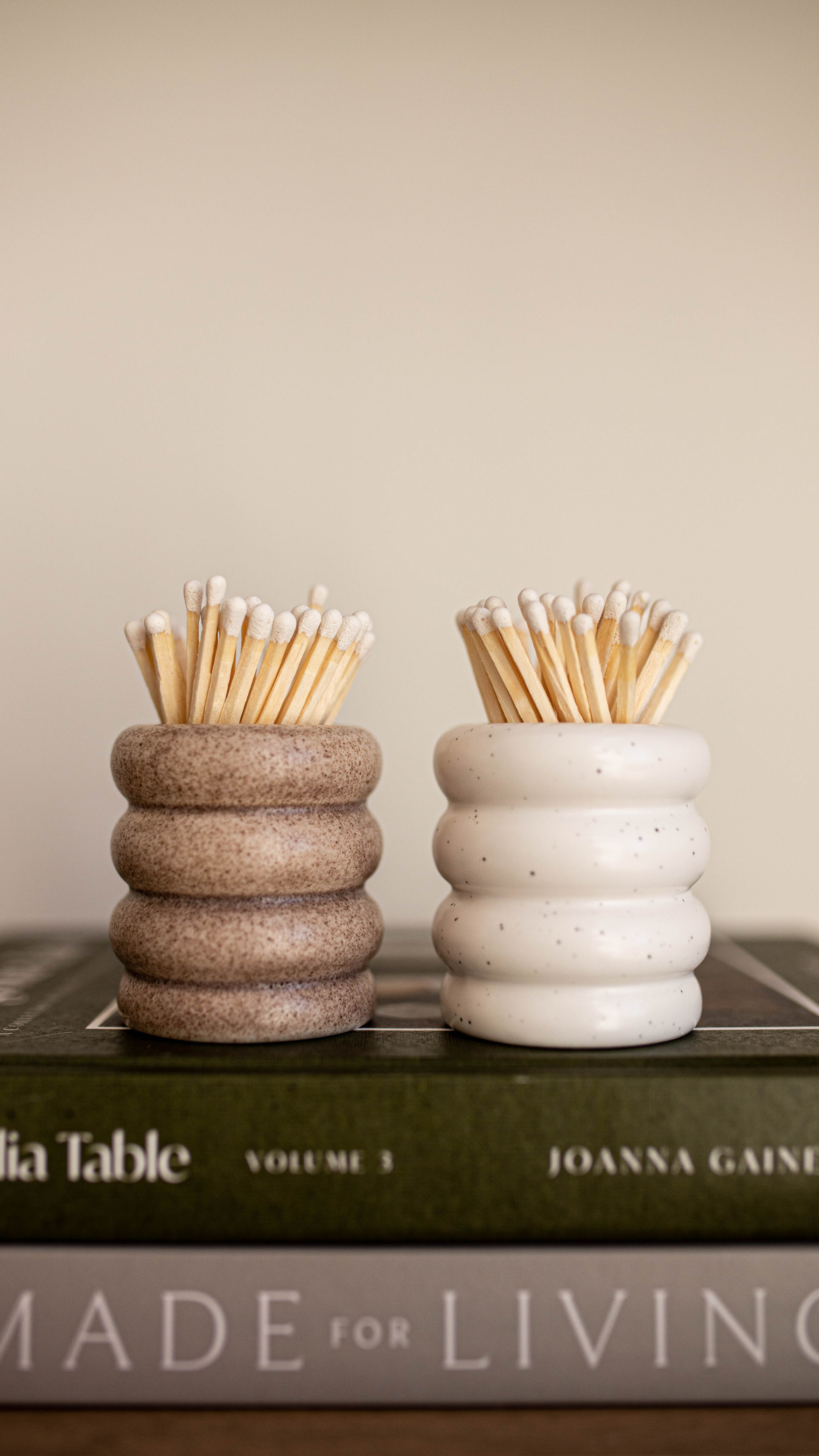 Ceramic Match Pot- Speckled White - Luxe B Co