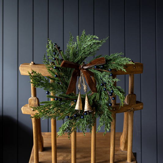 Navy Plum Berry Norfolk Cypress Real Touch Wreath - 14"