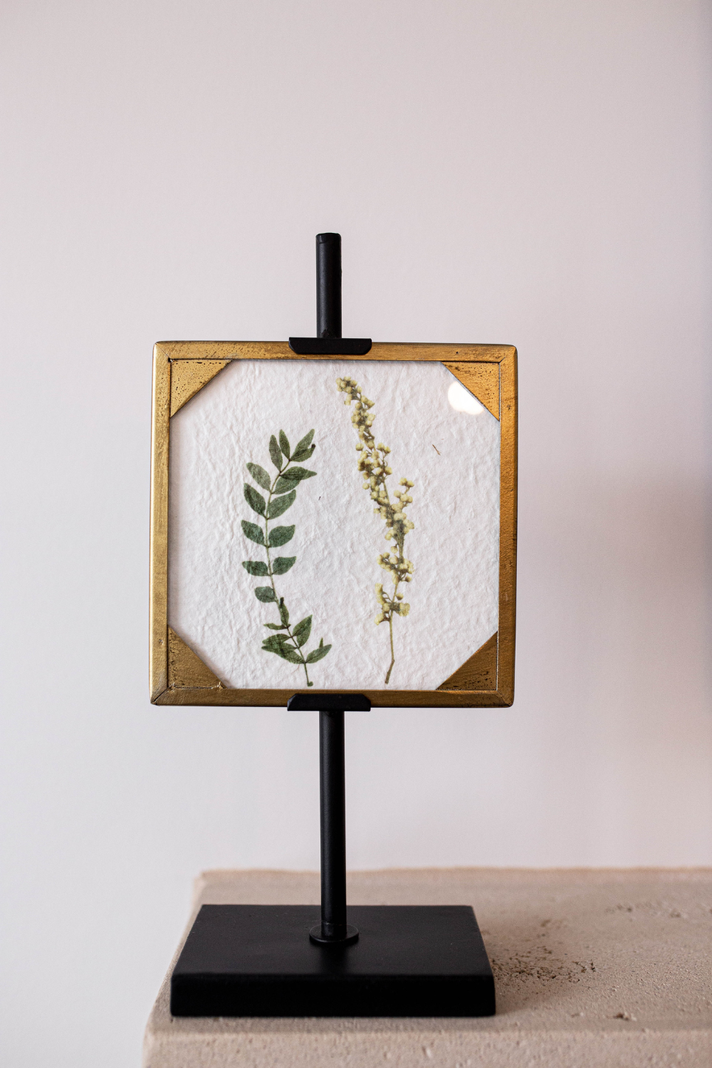 Easel Stand Adjustable with Gold  framed Pressed Flower - Luxe B Co