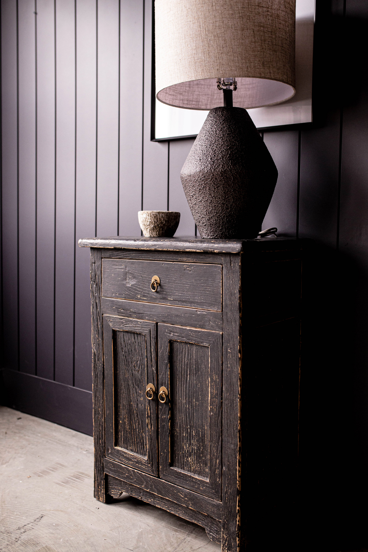 Mendocino Reclaimed Black Elm Wood Side Table | By Luxe B Co. 