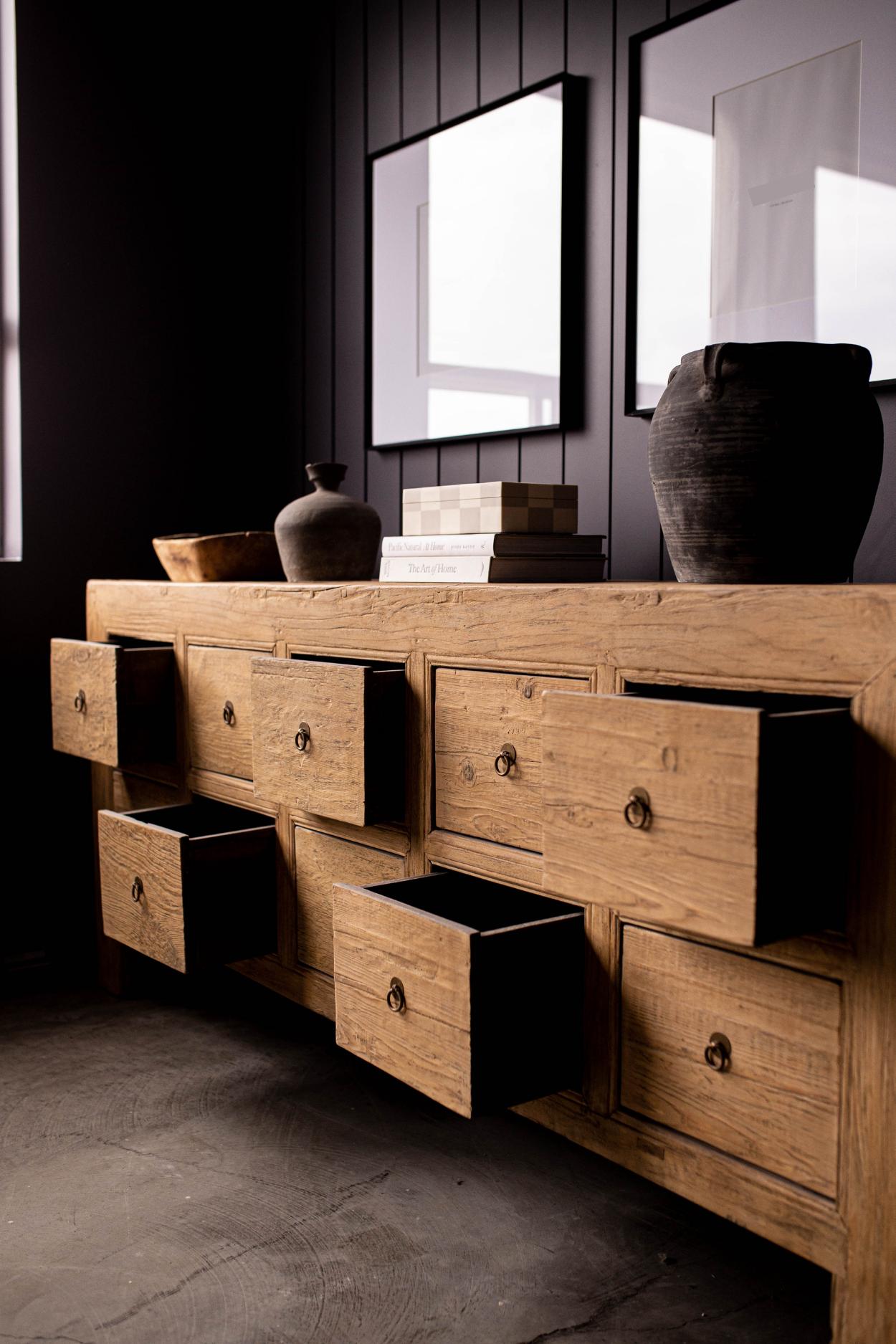 Ojai Reclaimed Elm Wood Ten Drawer Console | By Luxe B Co. 