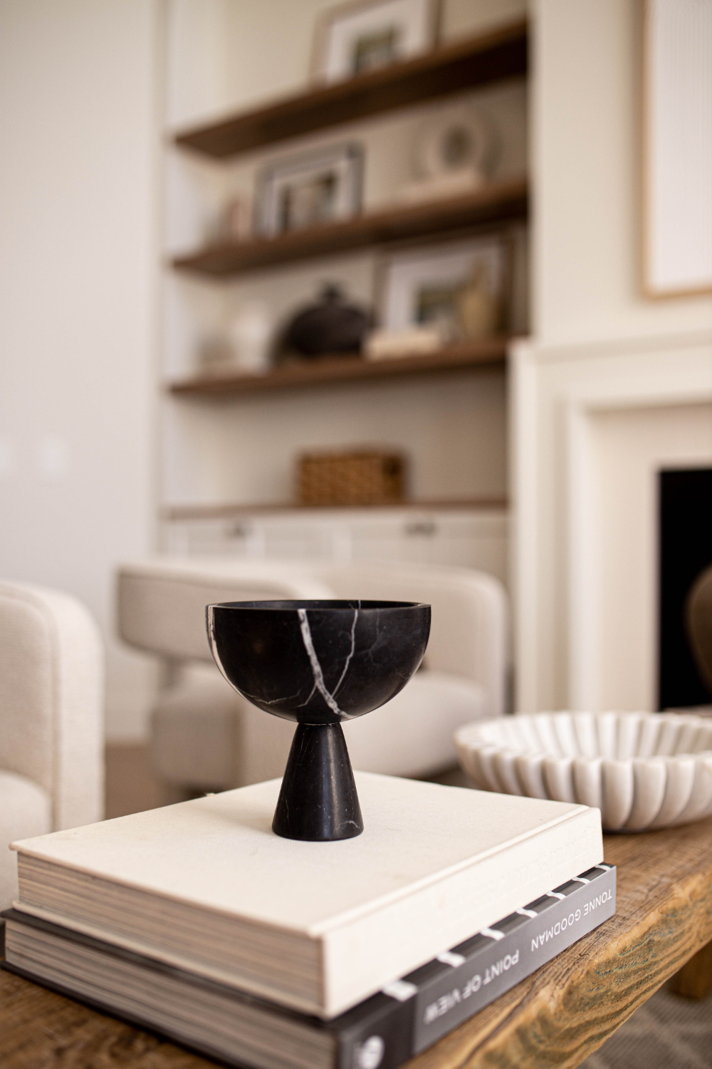 Marble Black Stone Bowl Pedestal Large - Luxe B Co