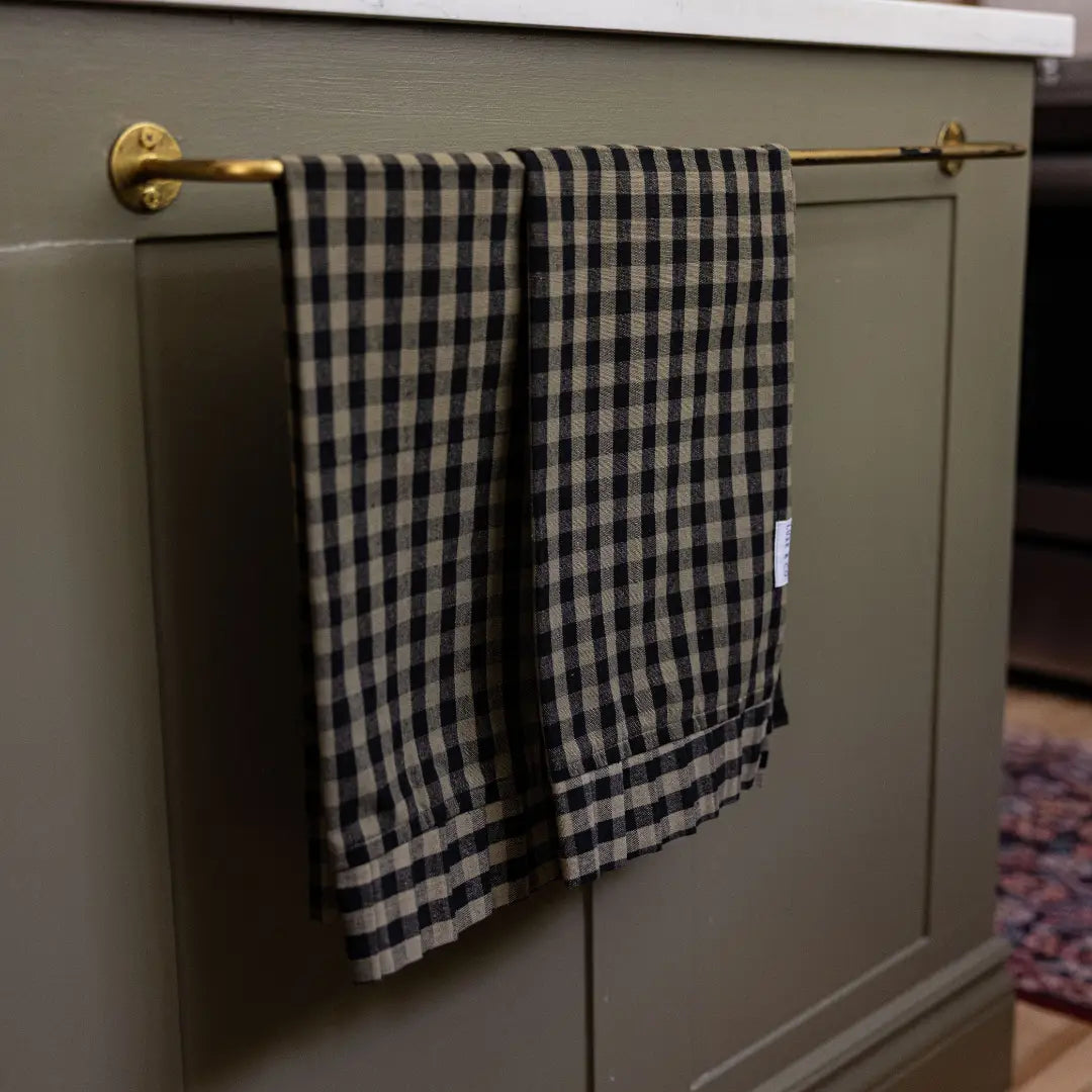 Ruffle Olive Green Gingham Kitchen Dish Towel - Luxe B Co
