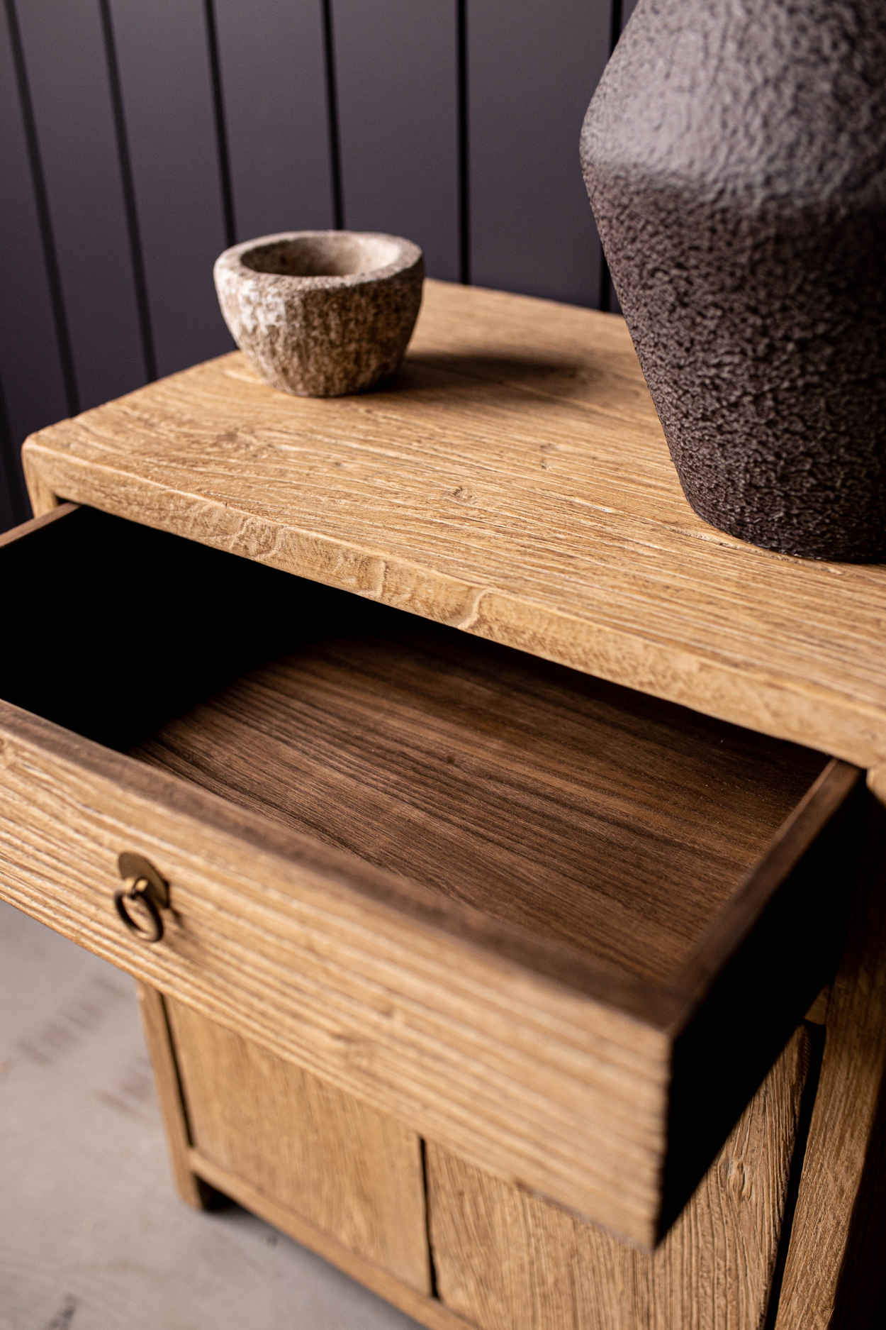 Sausalito Reclaimed Elm Wood Side Table | By Luxe B Co. 