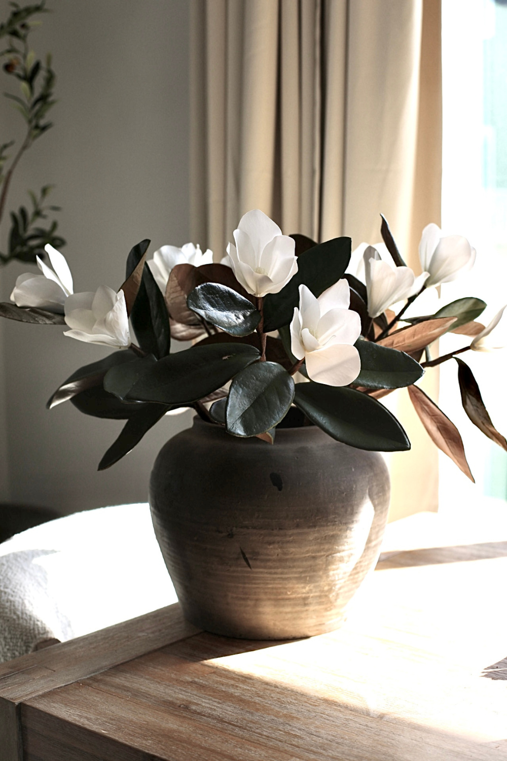Magnolia Faux Flowers with Leaves - Luxe B Co Vintage Home Decor Shop Luxe B Co Instagram