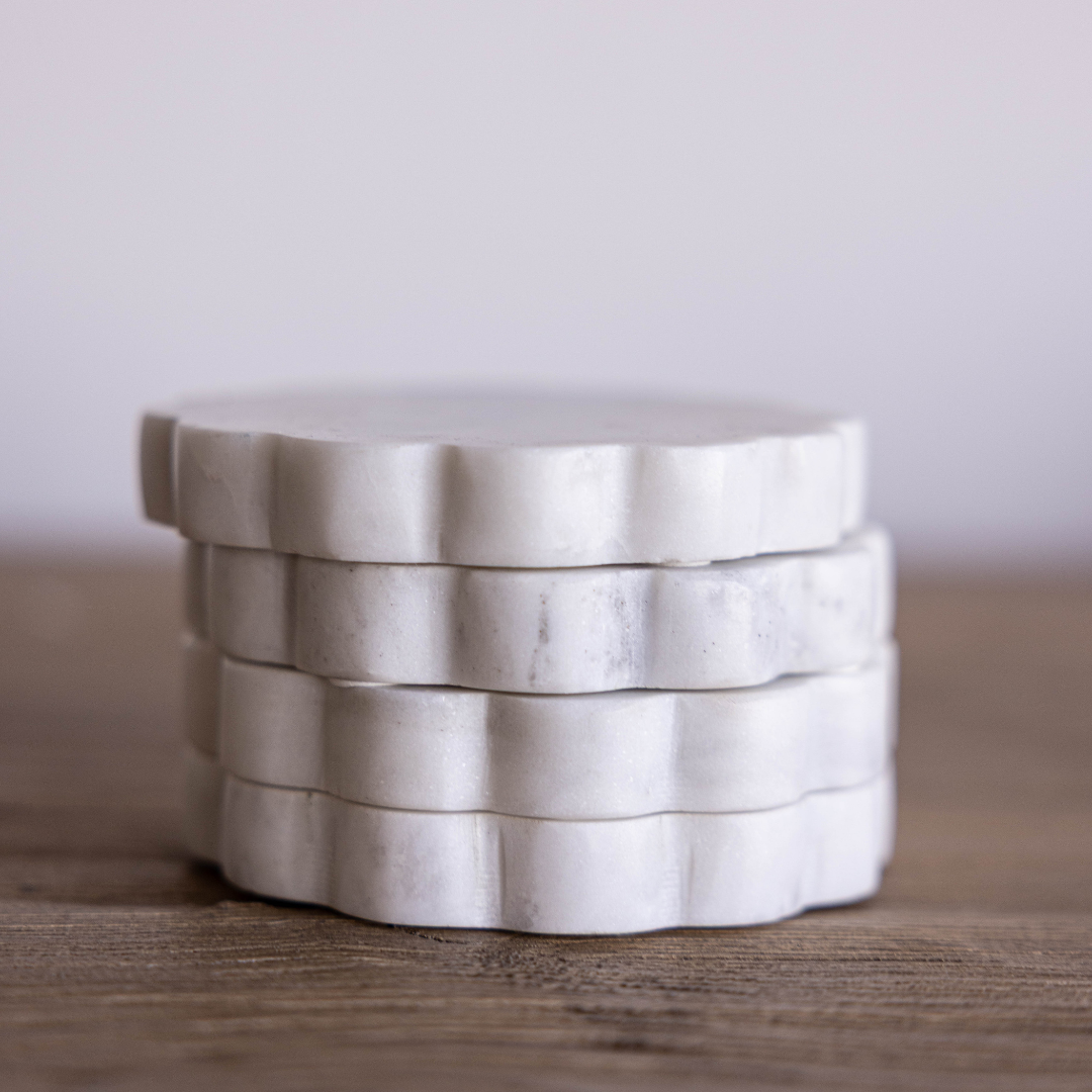 White Marble Scalloped Coasters - Luxe B Co