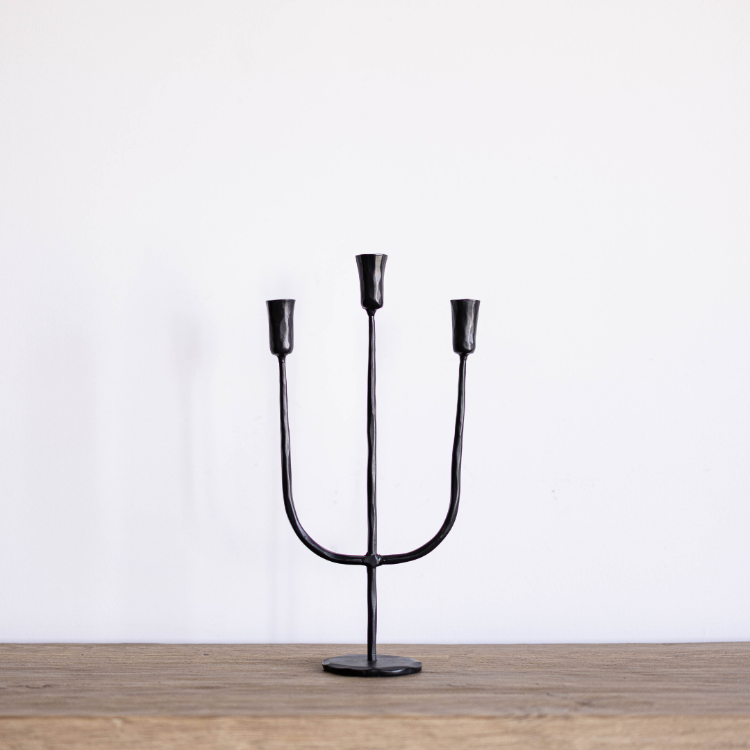 Black Iron 3 Arm Candelabra Large - Luxe B Co