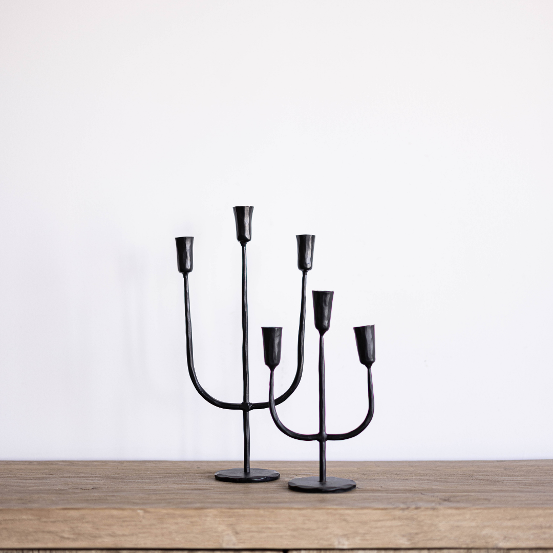 Black Iron 3 Arm Candelabra Large - Luxe B Co