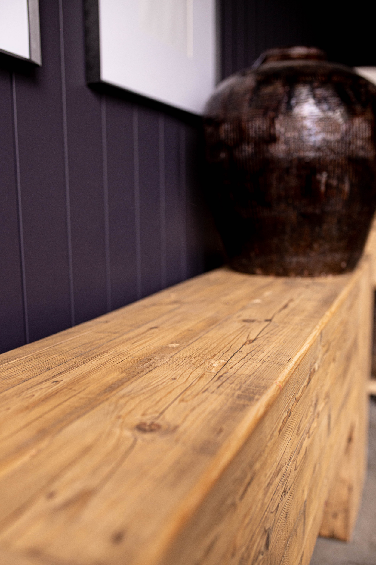 English Beam Reclaimed Elm Wood Console Table | By Luxe B Co. 