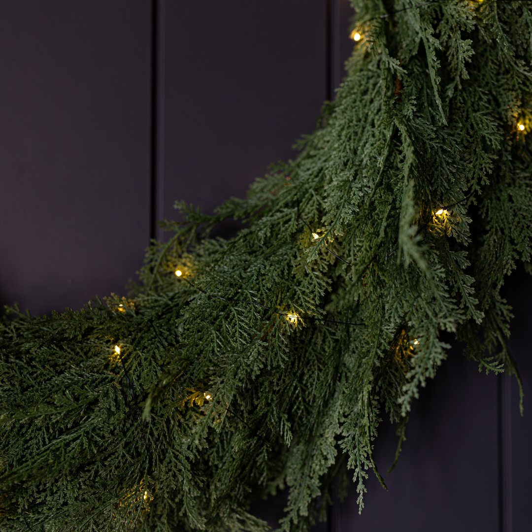 Luxe B Co Cypress Leaf Full Real Touch Wreath, 24-inch artificial wreath with lush green cypress leaves for natural decor.