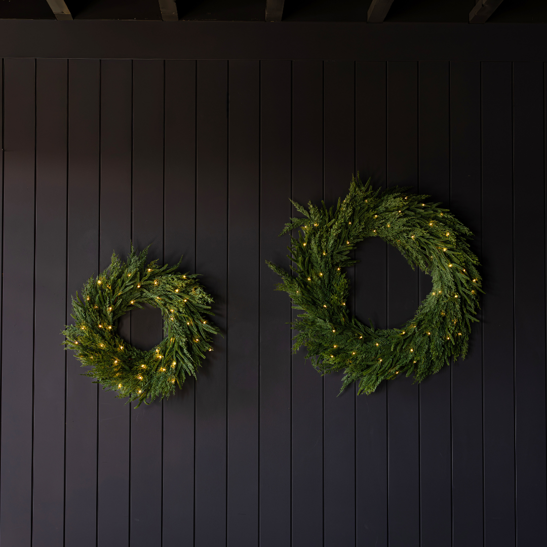 Luxe B Co Norfolk & Cypress Mixed Real Touch Wreath, 34-inch, featuring realistic greenery and foliage for decorative use