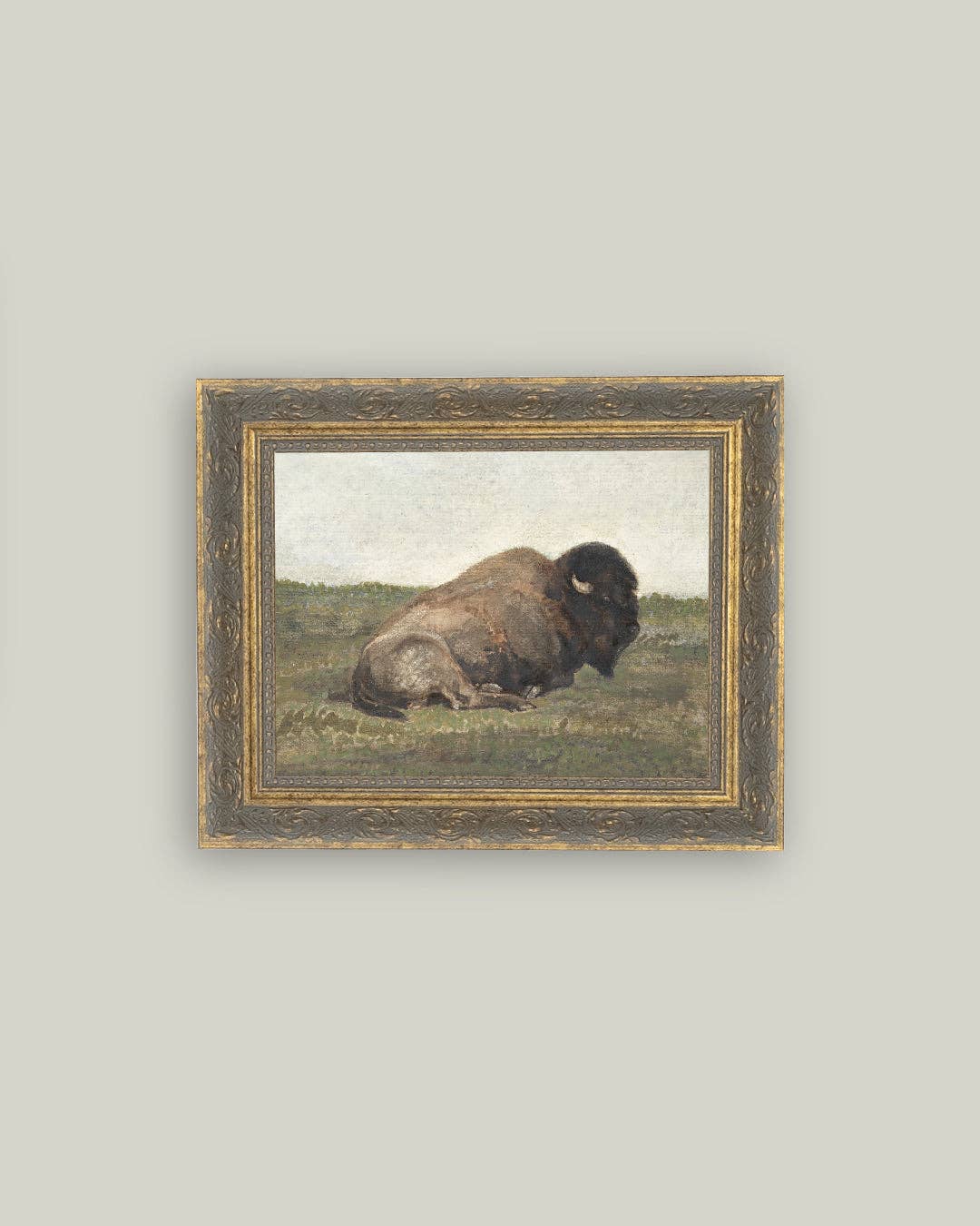 Resting Bison Framed Antique Art