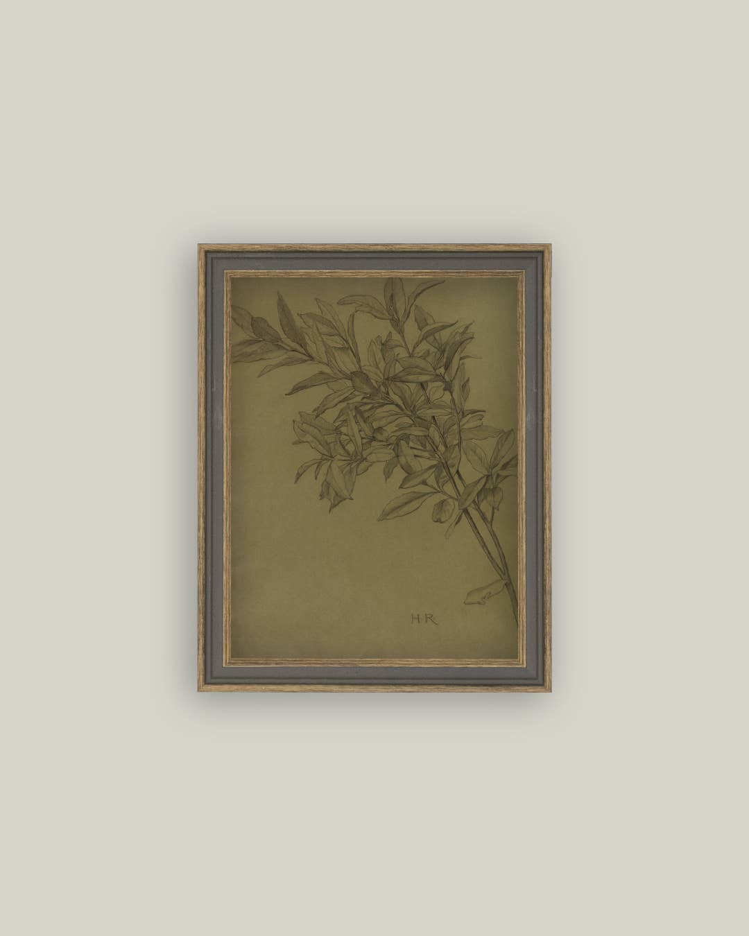 Leaves On Green Framed Antique Art