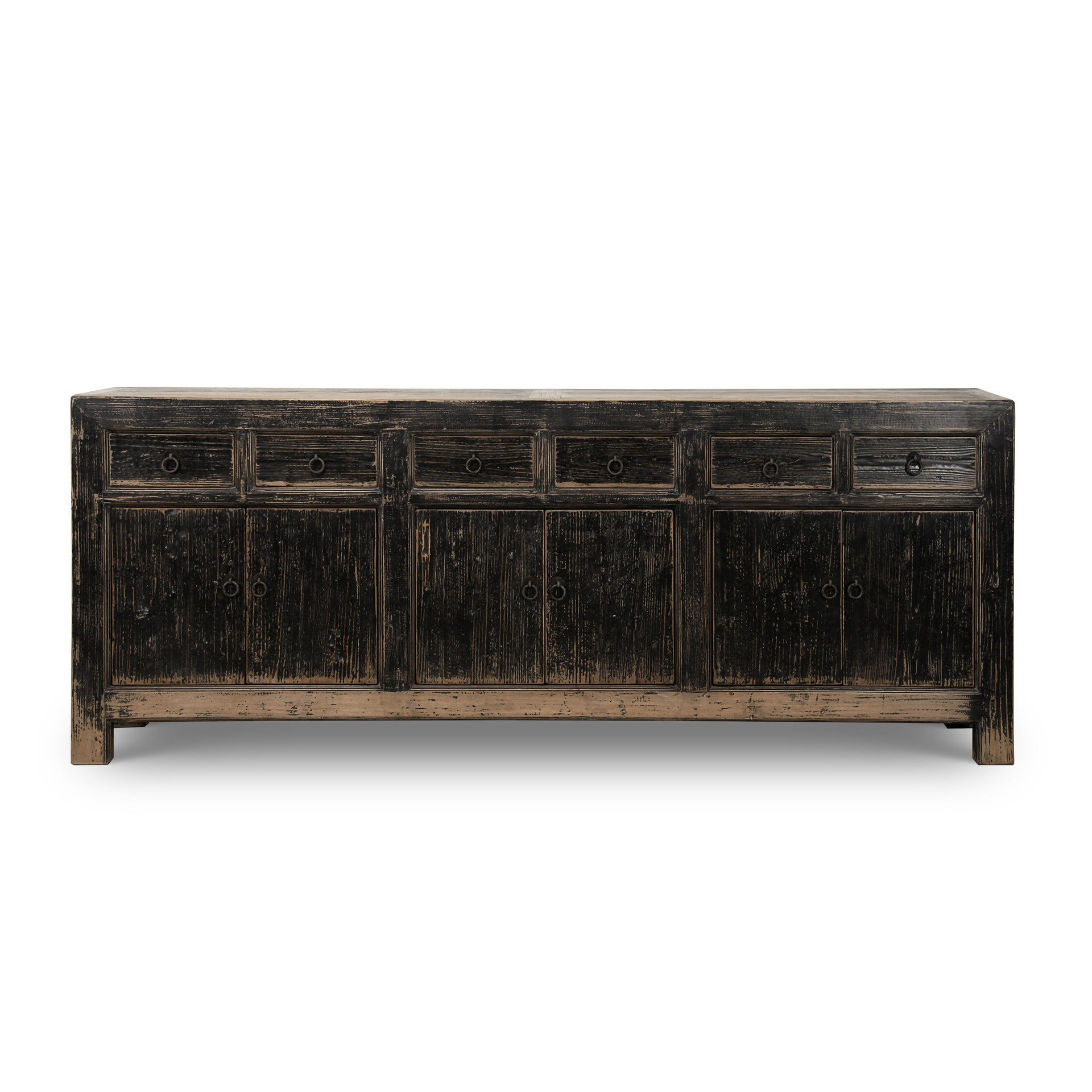 Indio Reclaimed Elm Wood Eight Drawer Console Black Wash - Luxe B Co