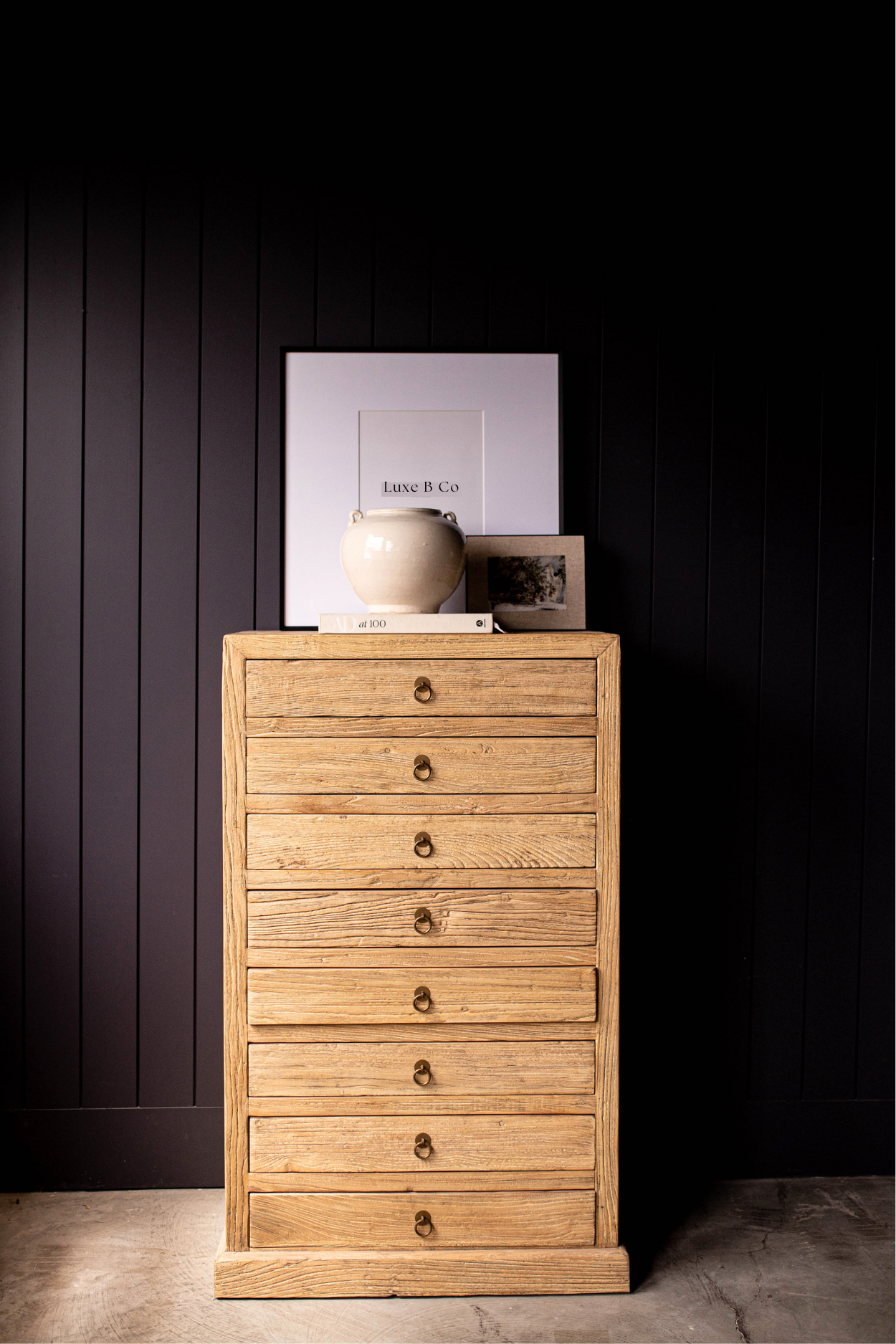 Covina Cabinet Console Elm Wood Table | By Luxe B Co. 