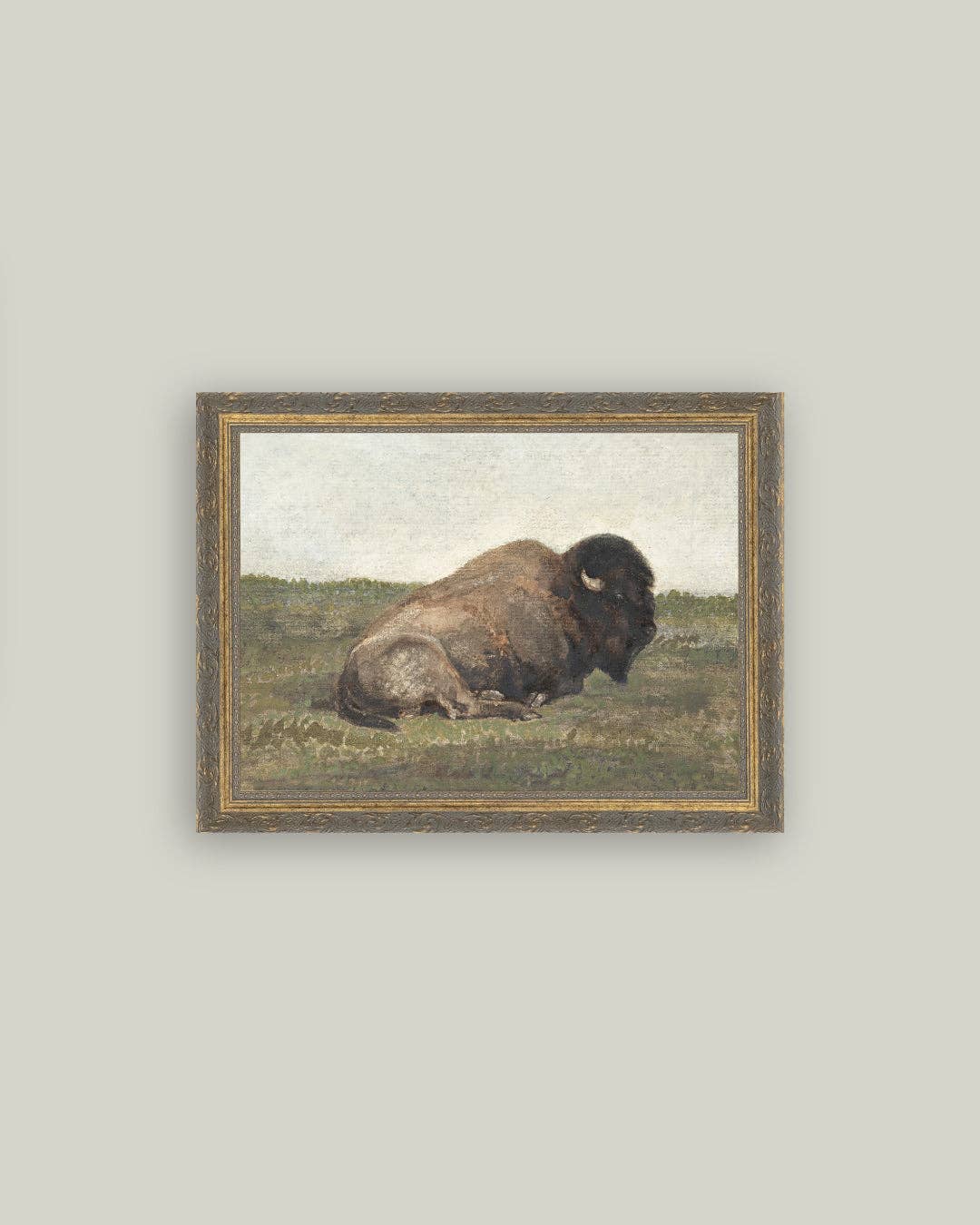 Resting Bison Framed Antique Art