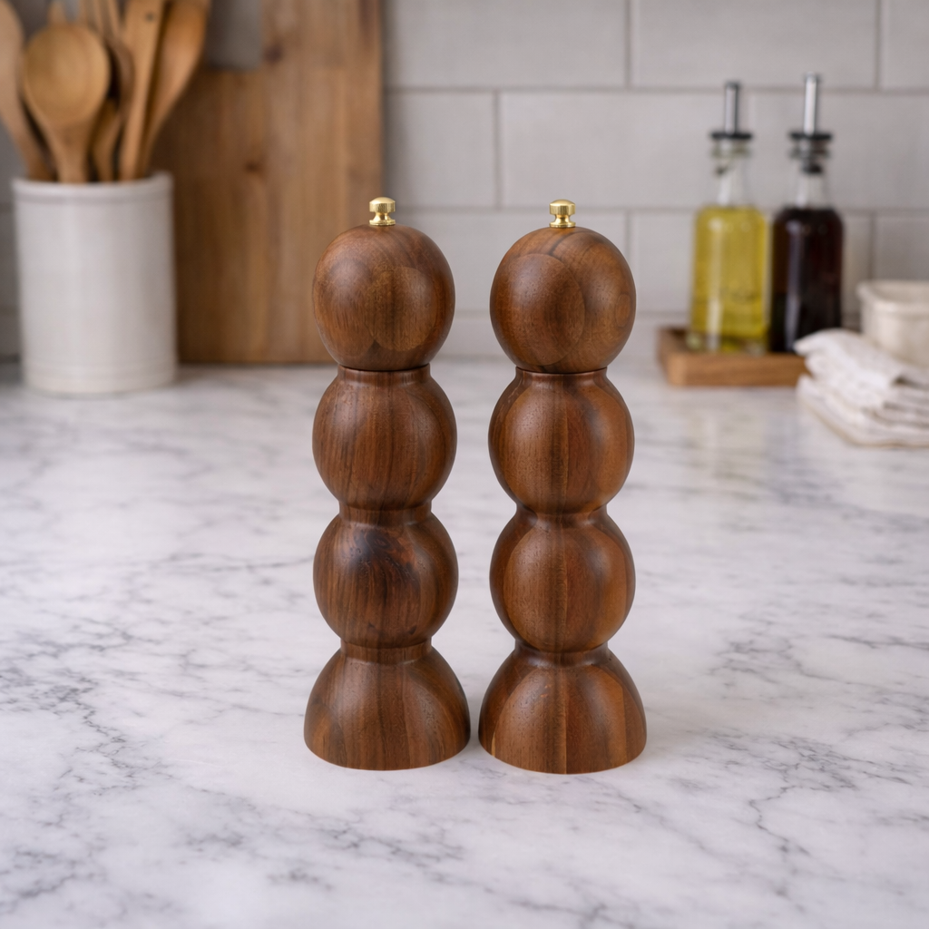 Acacia Wood Salt & Pepper Mills Set | By Luxe B Co. 
