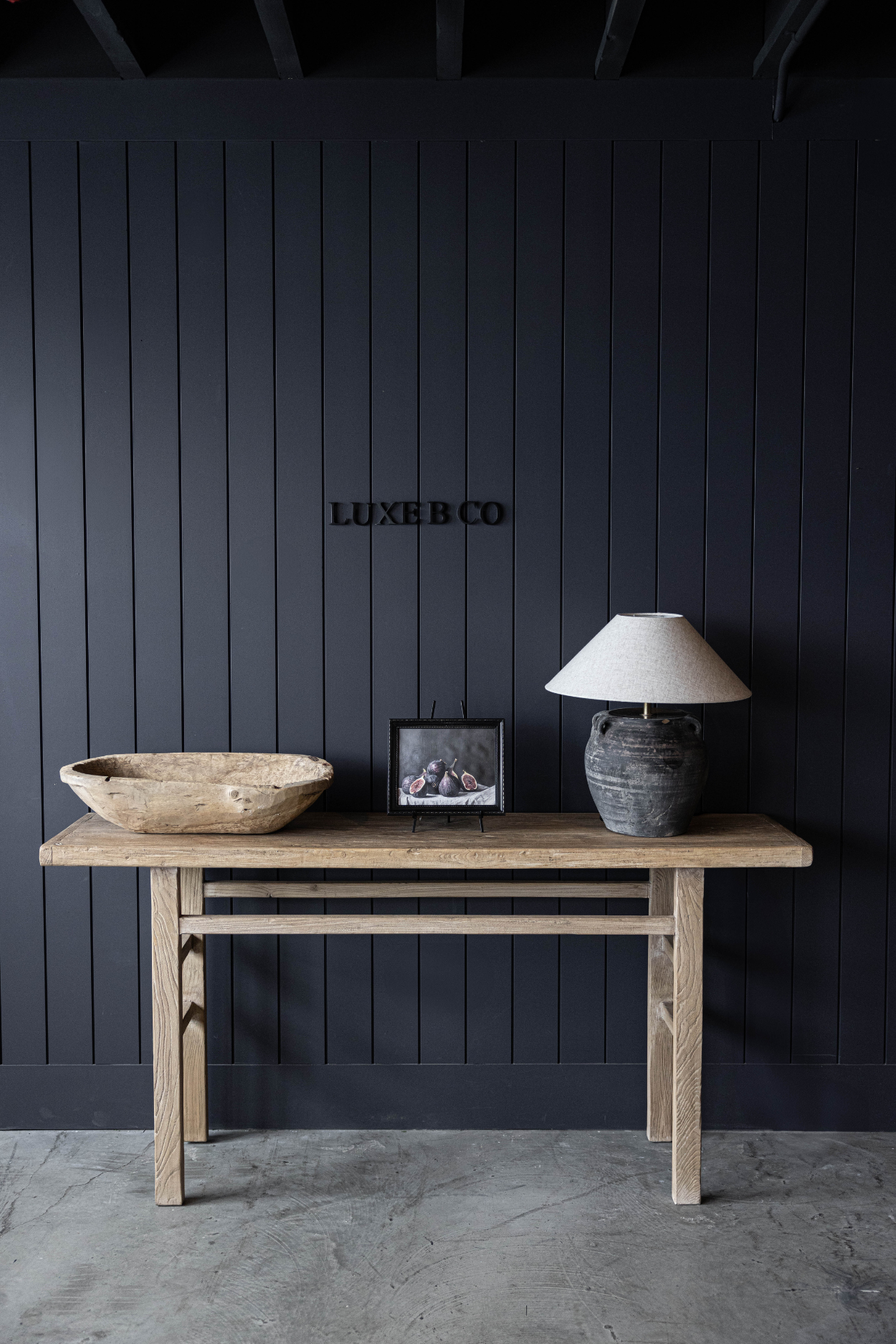 Alameda Reclaimed Elm Wood Console Table Grand | By Luxe B Co. 