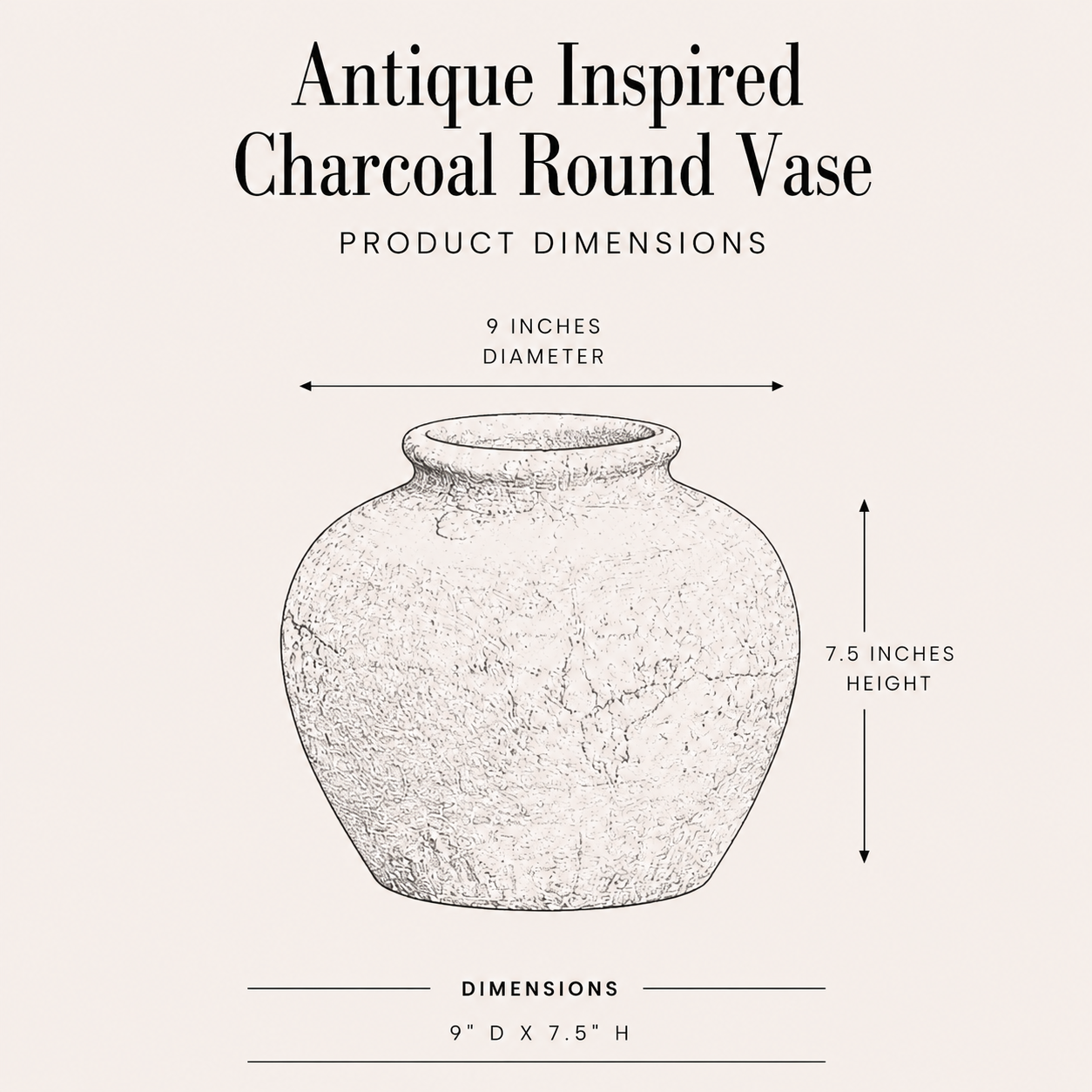Antique Inspired Charcoal Round Vase By Luxe B Co. 