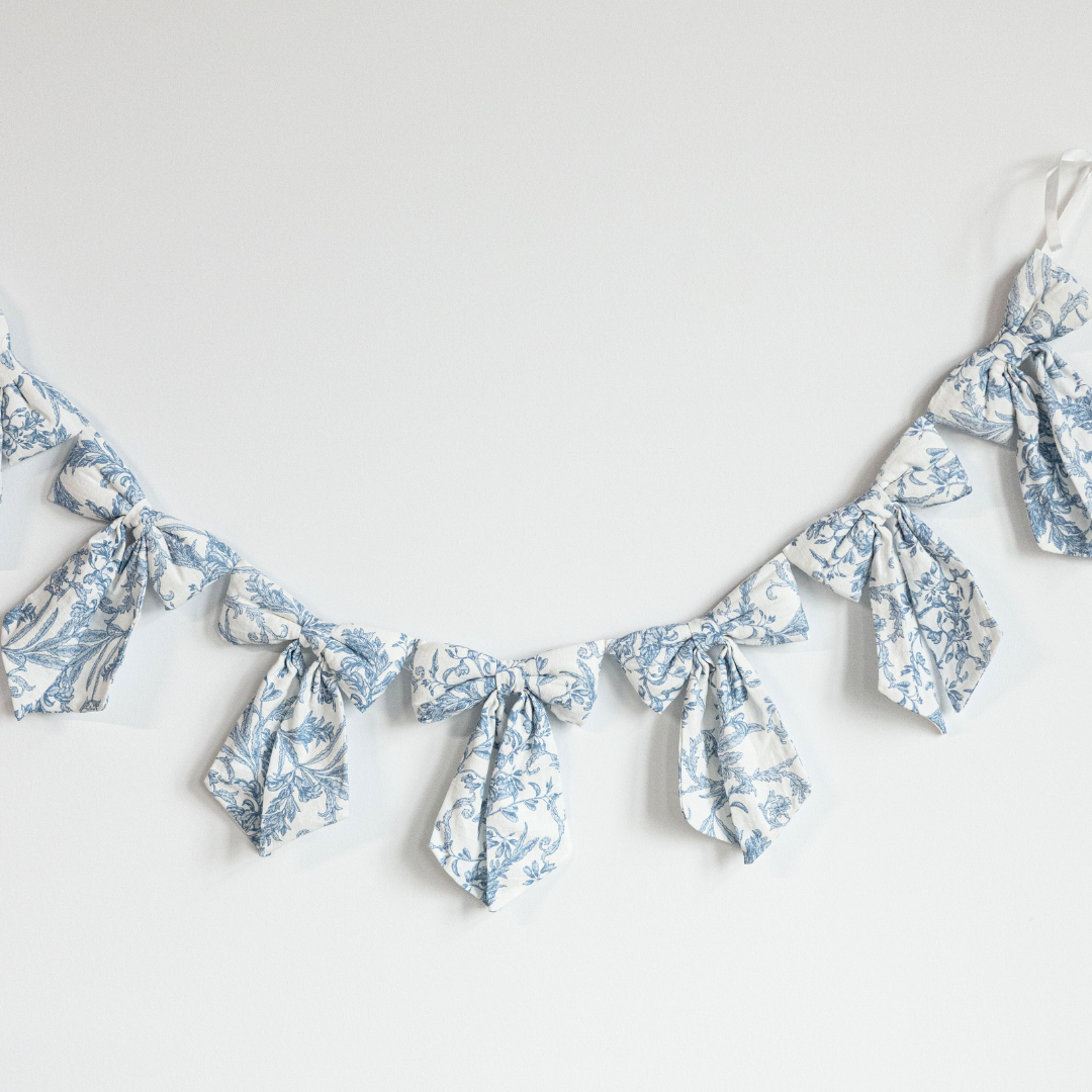 Baby Blue Toile Bow Garland | By Luxe B Co.