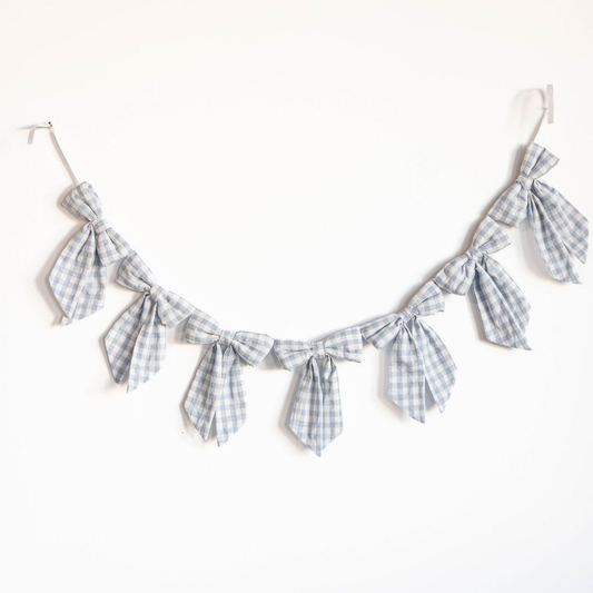 Baby Blue Gingham Fabric Bows Garland | By Luxe B Co.