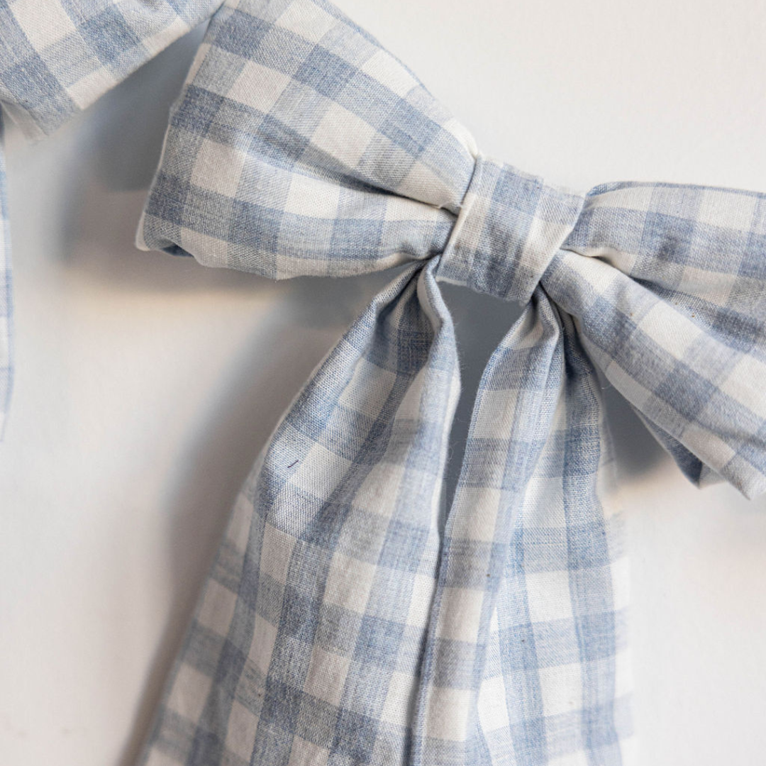 Baby Blue Gingham Fabric Bows Garland | By Luxe B Co.