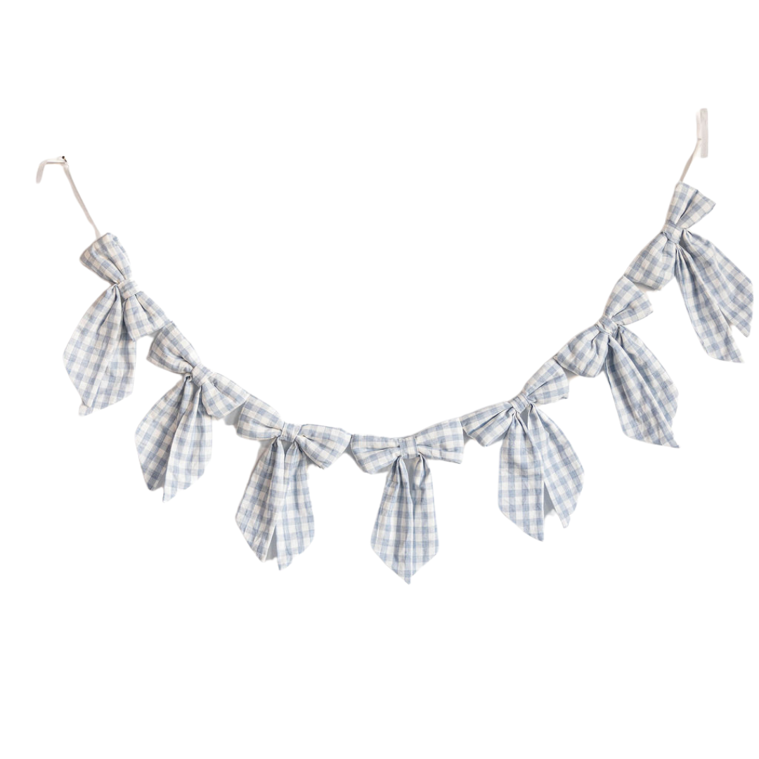 Baby Blue Gingham Fabric Bows Garland | By Luxe B Co.