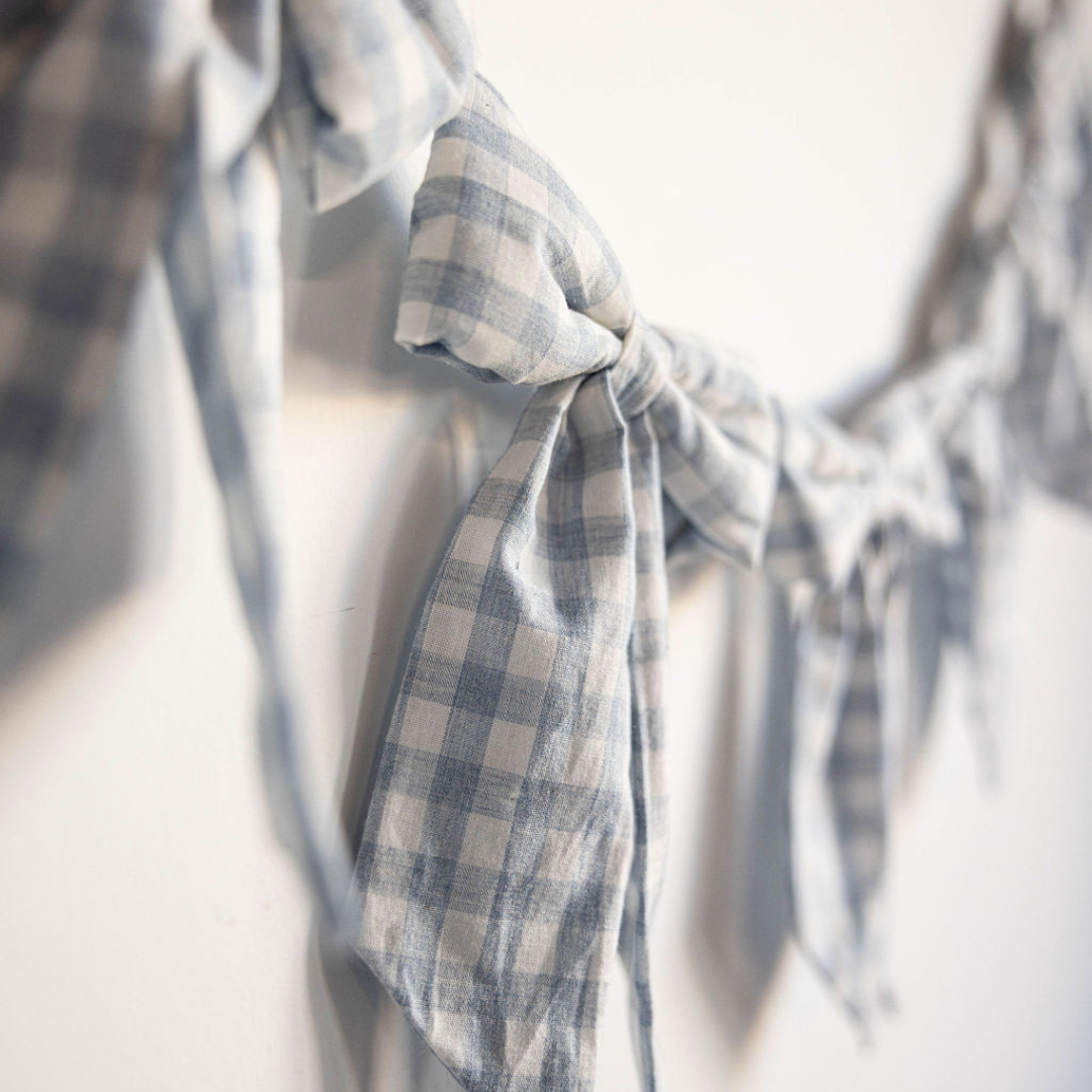 Baby Blue Gingham Fabric Bows Garland | By Luxe B Co.