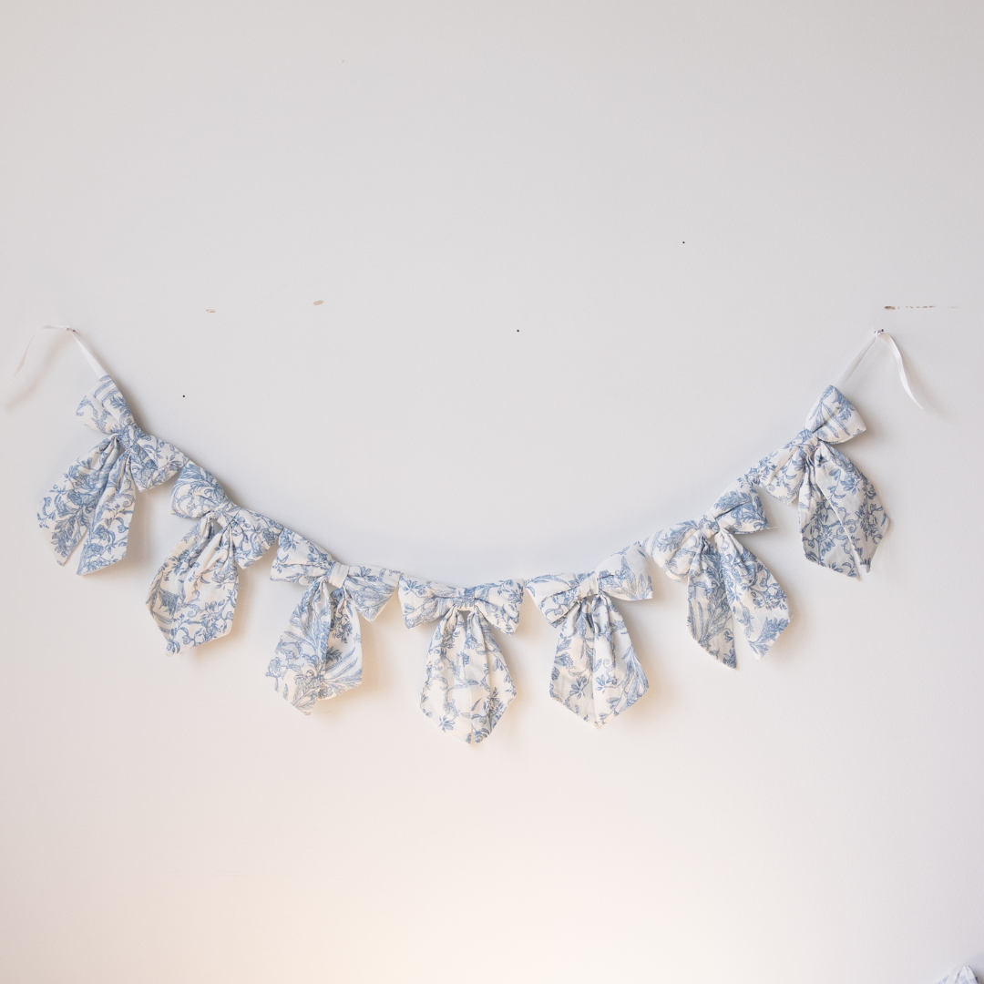 Baby Blue Toile Bow Garland | By Luxe B Co.