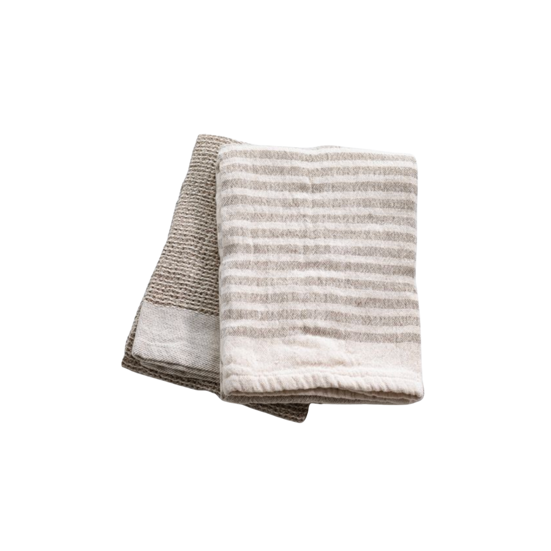 Beige Stripe Waffle Towels - Luxe B Co