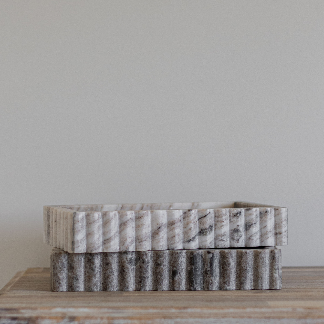 Beige Fluted Marble Bridge Tray | By Luxe B Co.