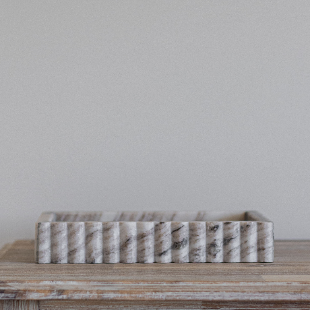 Beige Fluted Marble Bridge Tray | By Luxe B Co.