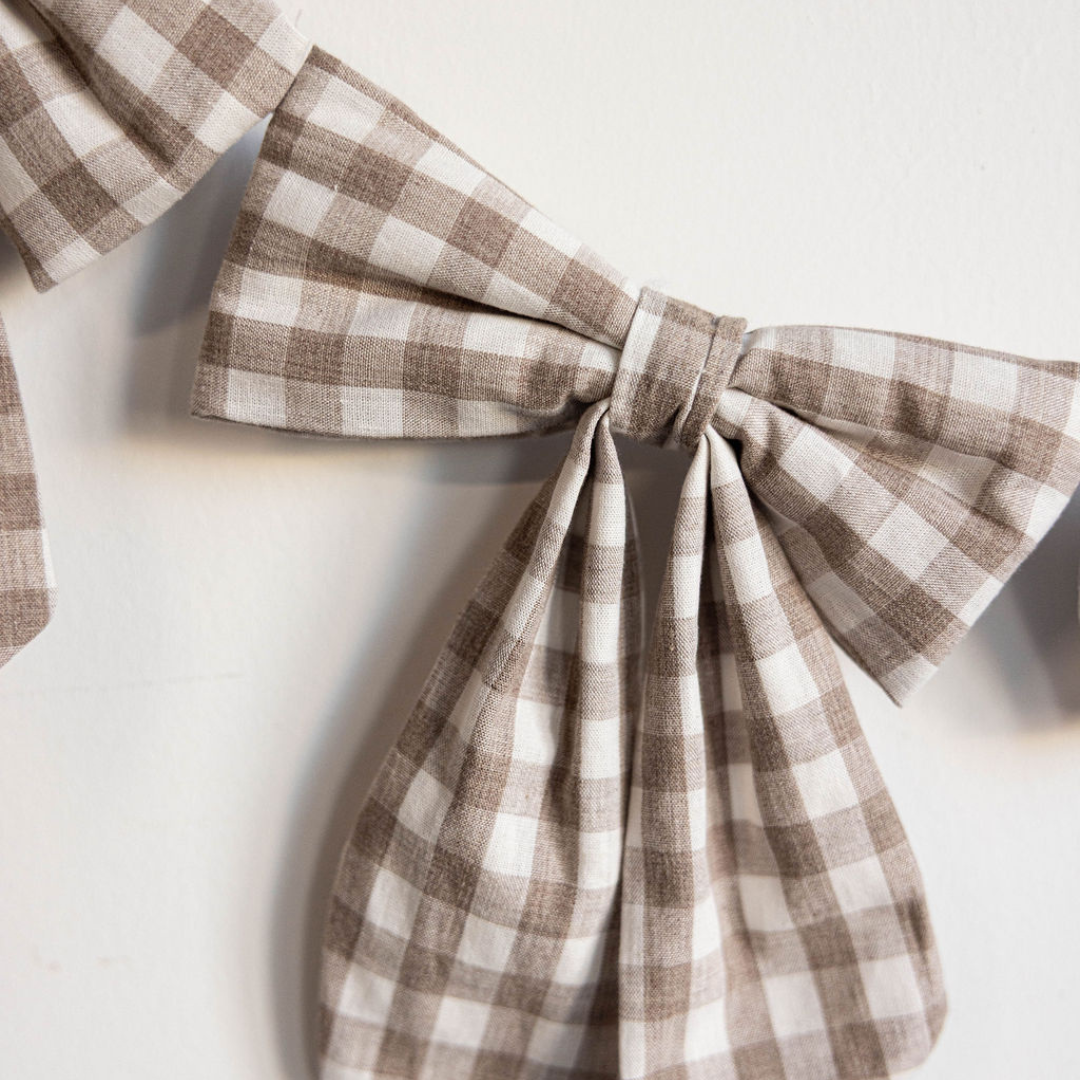 Beige Gingham Fabric Bows Garland | By Luxe B Co.