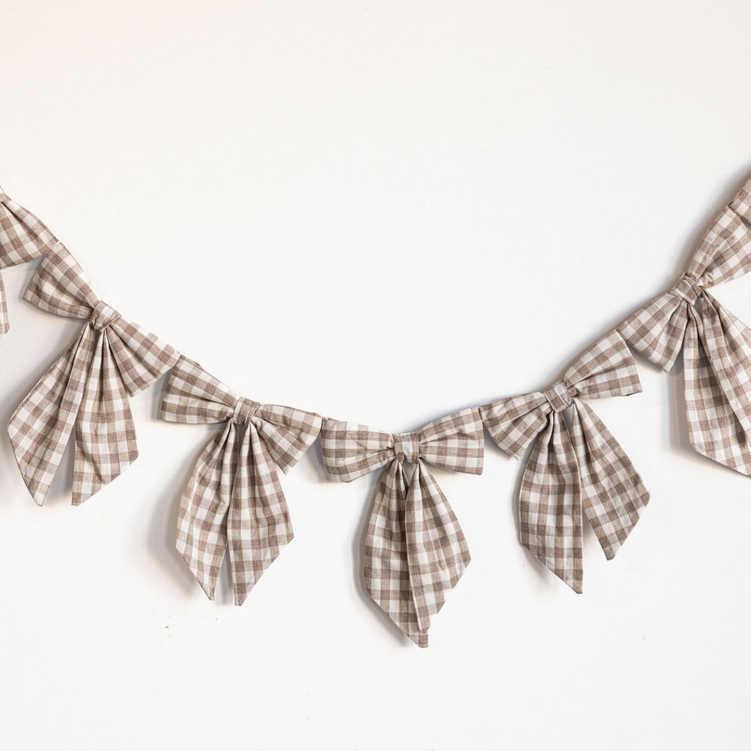 Beige Gingham Fabric Bows Garland | By Luxe B Co.